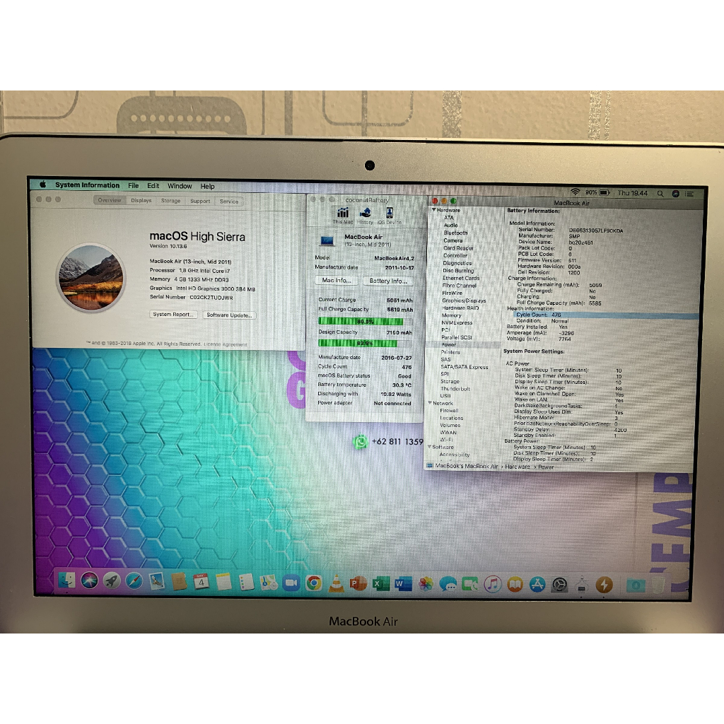 Macbook Air 13 Mid 2011 Core i7 4GB SSD 64GB