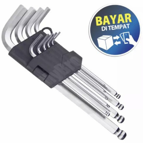 KUNCI L PANJANG MURAH SET 9IN1/ 9PC UJUNG BULAT HEX KEY