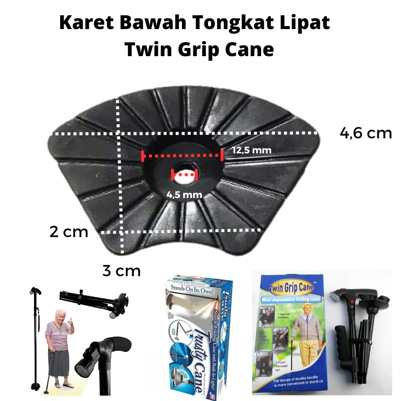 Karet Kaki Bawah Tongkat Jalan Lipat Model Twin Grip Cane - KT-T7