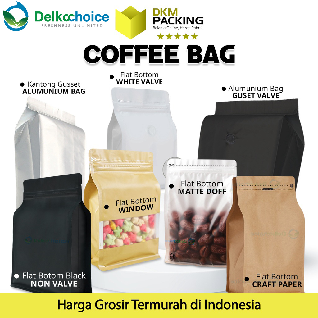 Kemasan Kopi Alumunium Foil Gusset Coffee Pouch Bag Delkochoice