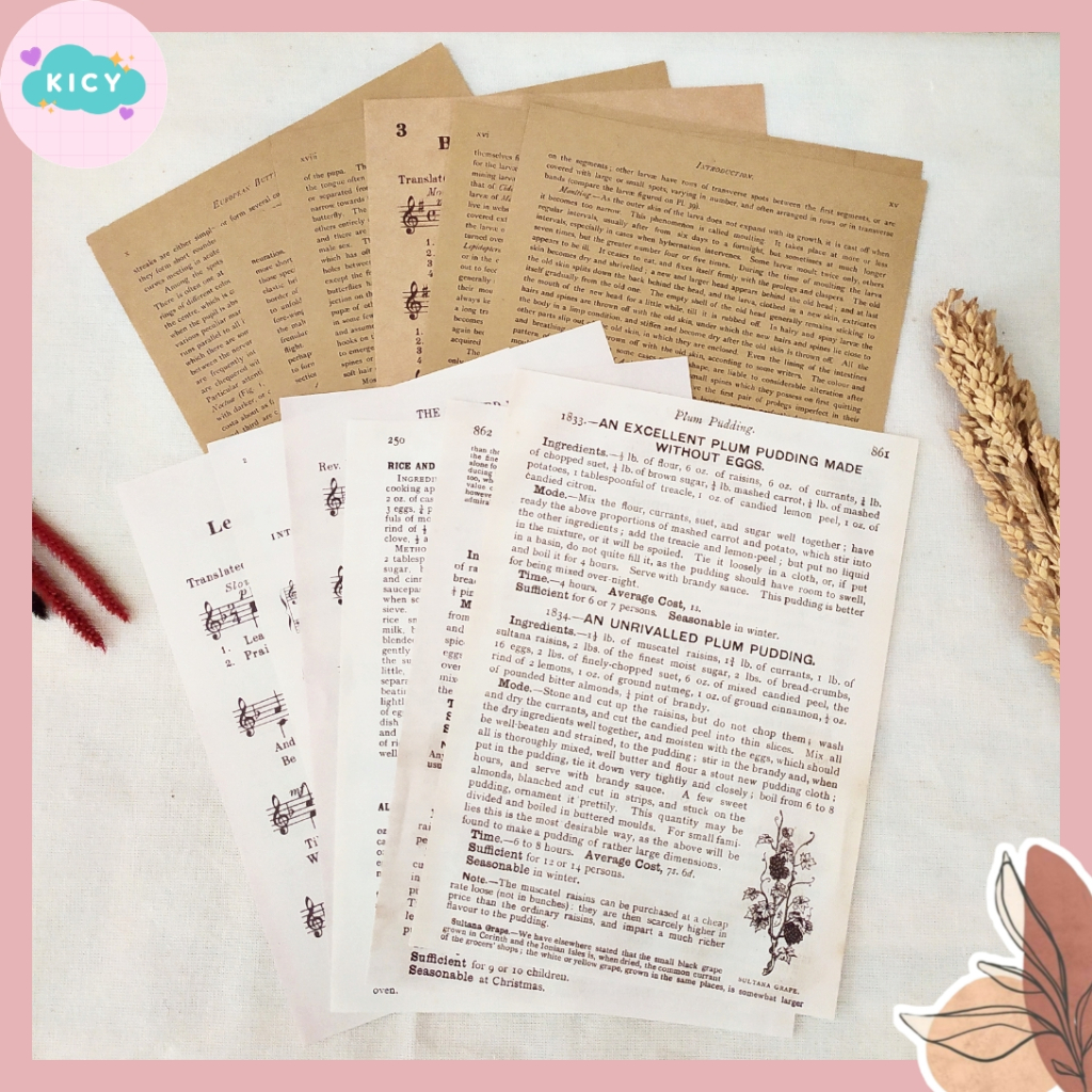 

[KICY] 10 Pcs OLD BOOK PAPER Kertas Novel Deco Aesthetic Vintage Paper Kertas Motif Scrapbook Journal Bujo DIY