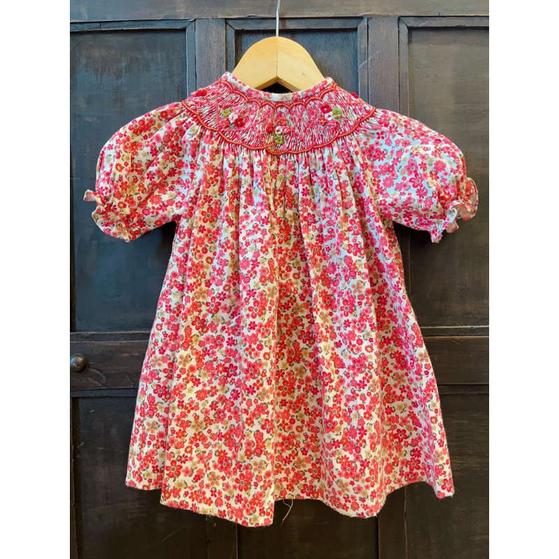 Preloved luli and me red floral smocked dress 9m