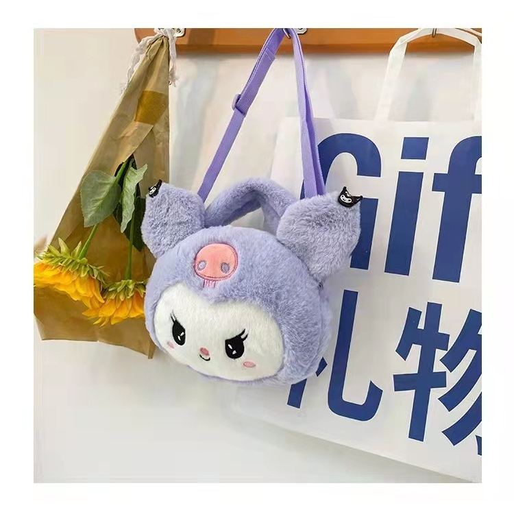 Tas Boneka Cartoon Kuromi My Melody Cinnamoroll Bahan Plush Model Selempang dan Ransel