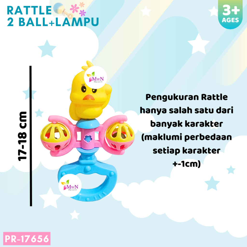 MWN Mainan Rattle Kerincingan Bayi 2 ball Lampu PR-17656