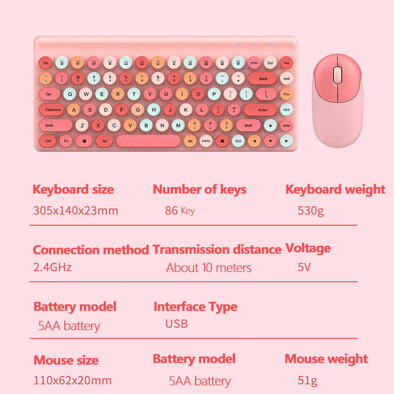 Wireless Colour Keyboard And Mouse Set Round Mixed Color 2.4 Ghz Wireless Cute Combo KM510 Full Colour For Notebook Laptop Desktop PC