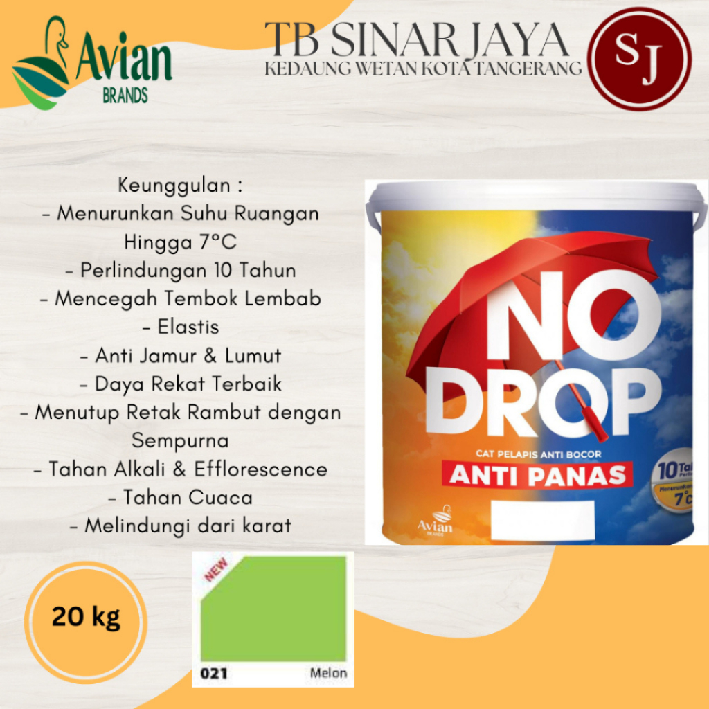 Cat Nodrop Anti Panas 20KG Cat Plapis Anti Bocor dan Anti Panas 10 Tahun - 021 Melon