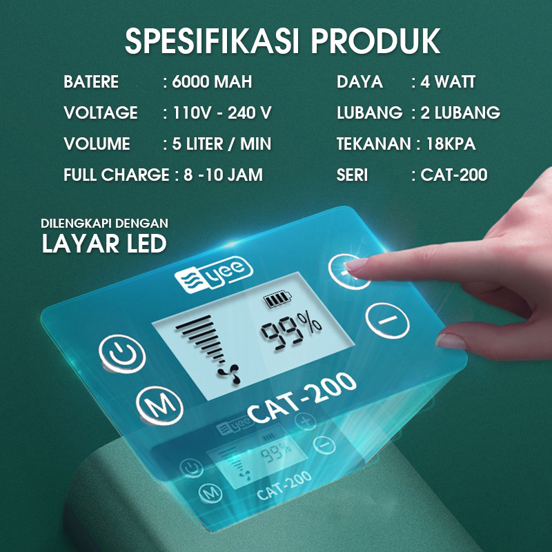 ⚡Ready Stock⚡CAT-200 Pompa Udara Akuarium Aksesori Aerator Pump Akuarium Pompa Oksigen Memancing Luar Ruangan Aerator Tangki Ikan Dapat Diisi Ulang Baterai Lithium Usb LZ