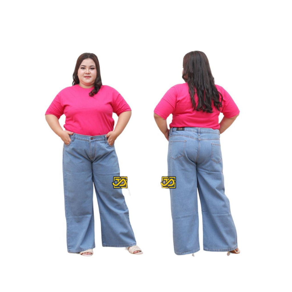 Highwaist Jumbo Kulot Jeans Wanita Loose Big Size 27-42