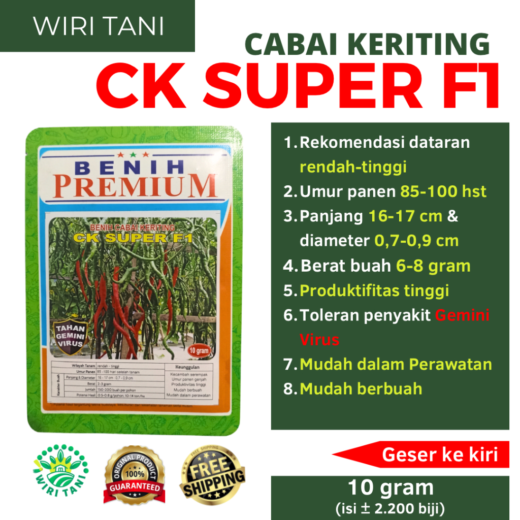 [COD] Benih Cabai Keriting Tahan Virus CK SUPER F1 10 gram (±2.200 biji) | Setipe CMK Akar, LW 02, L