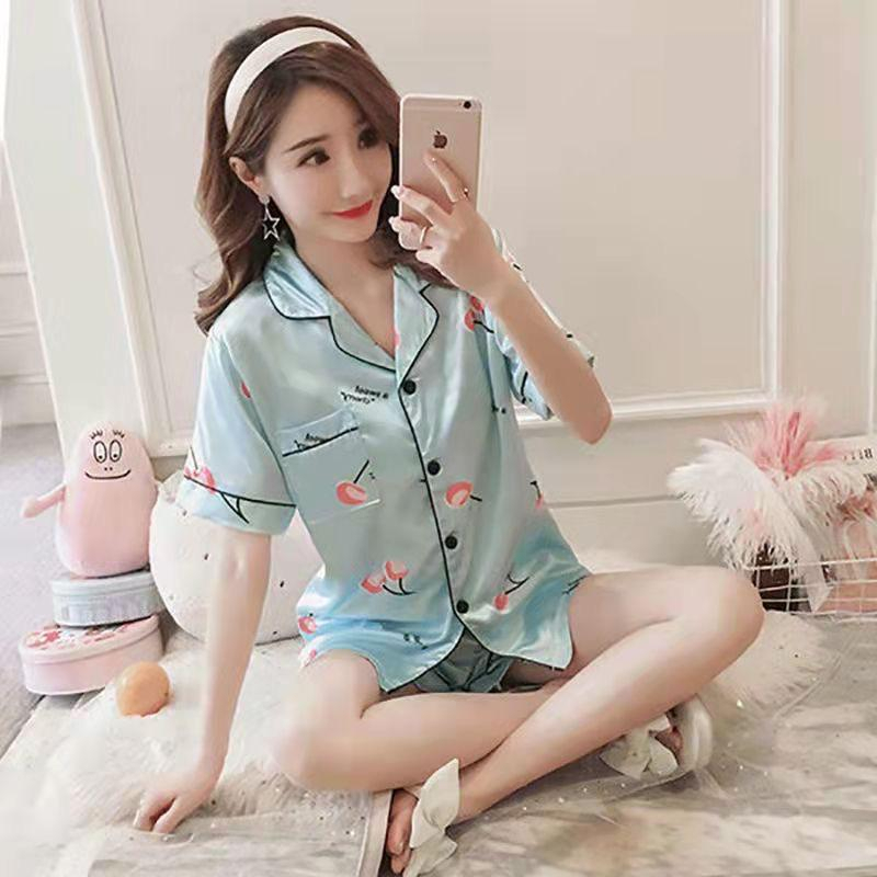 Ready Stock!!! Baju Tidur Piyama Set Bahan Satin Motif Lengan Pendek Celana Pendek/ Piyama Import / Super High Quality / Baju Tidur Import / Baju Tidur Murah / Piyama Set / Baju Tidur Set