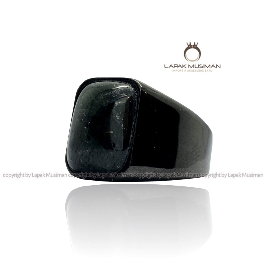 Cincin Pria Batu Keren Natural Giok Hitam Black Jade Asli Aceh