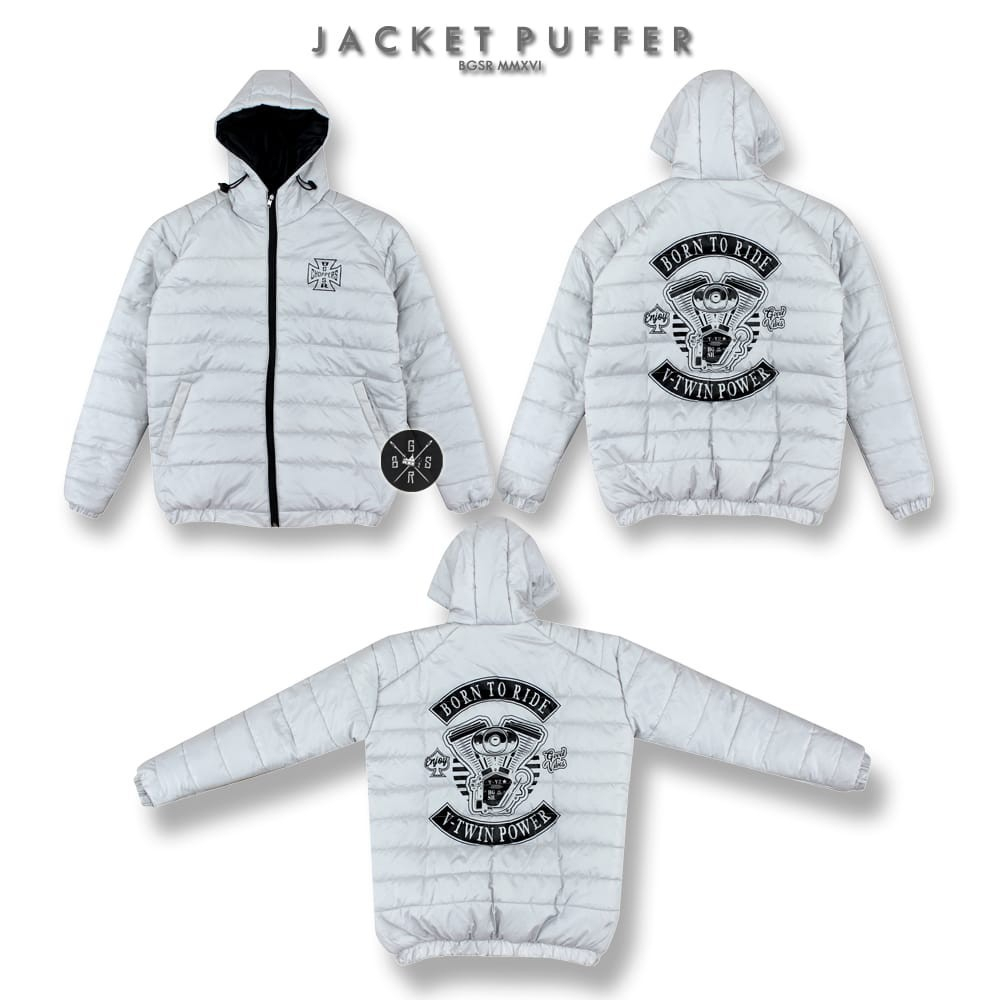 JAKET PUFFER MOTOR CHOOPERS PRIA X BGSR ABU SIZE L XL XXL  - JAKET WINTER - JAKET HIKING - JAKET GUNUNG - JAKET WINDPROOF TEBAL PRIA - BORN TO RIDE - JAKET HOODIE TEBAL PRIA - JAKET MOTOR PRIA