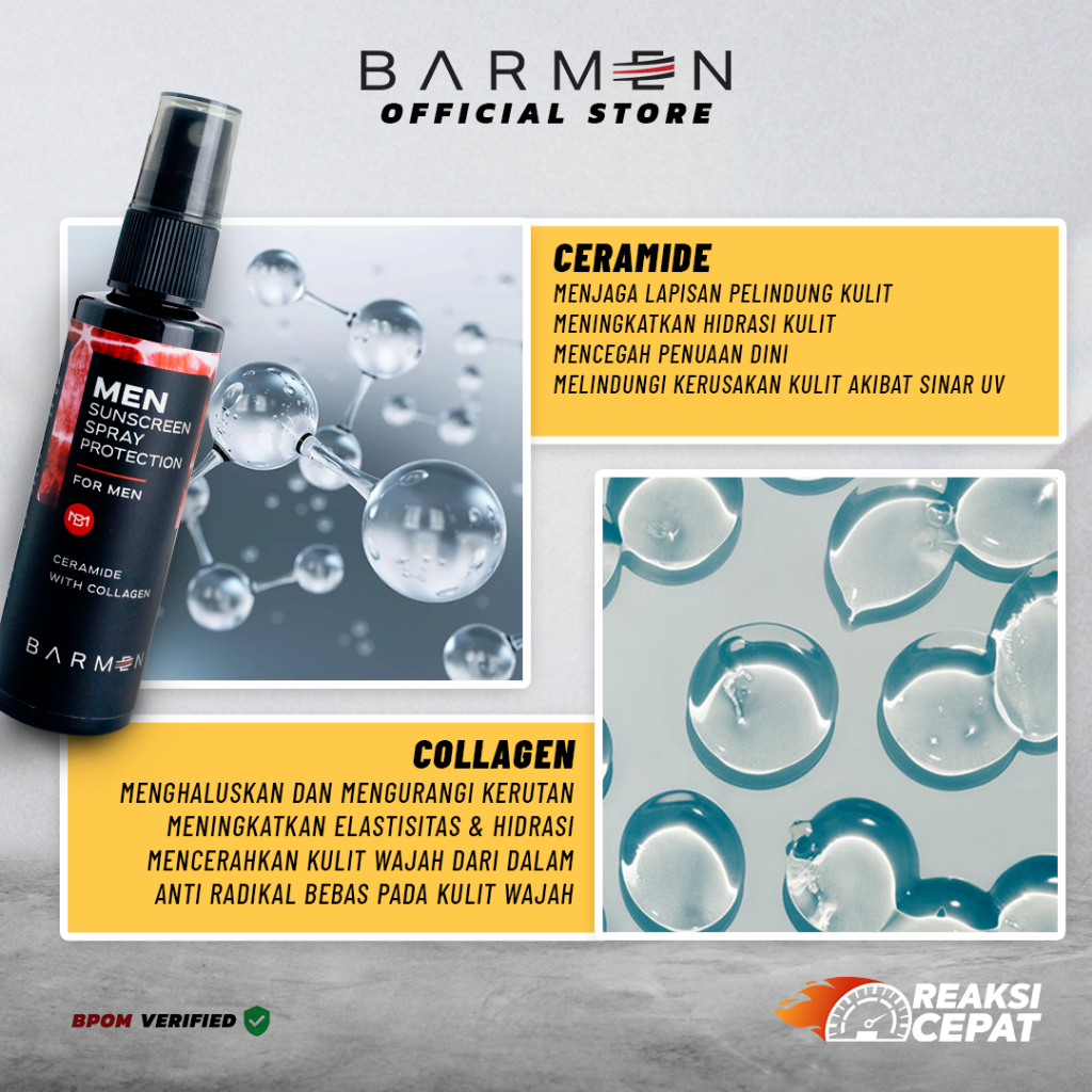 BARMEN - PRO Sunscreen Spray SPF 50 / Anti UV untuk Wajah Pria