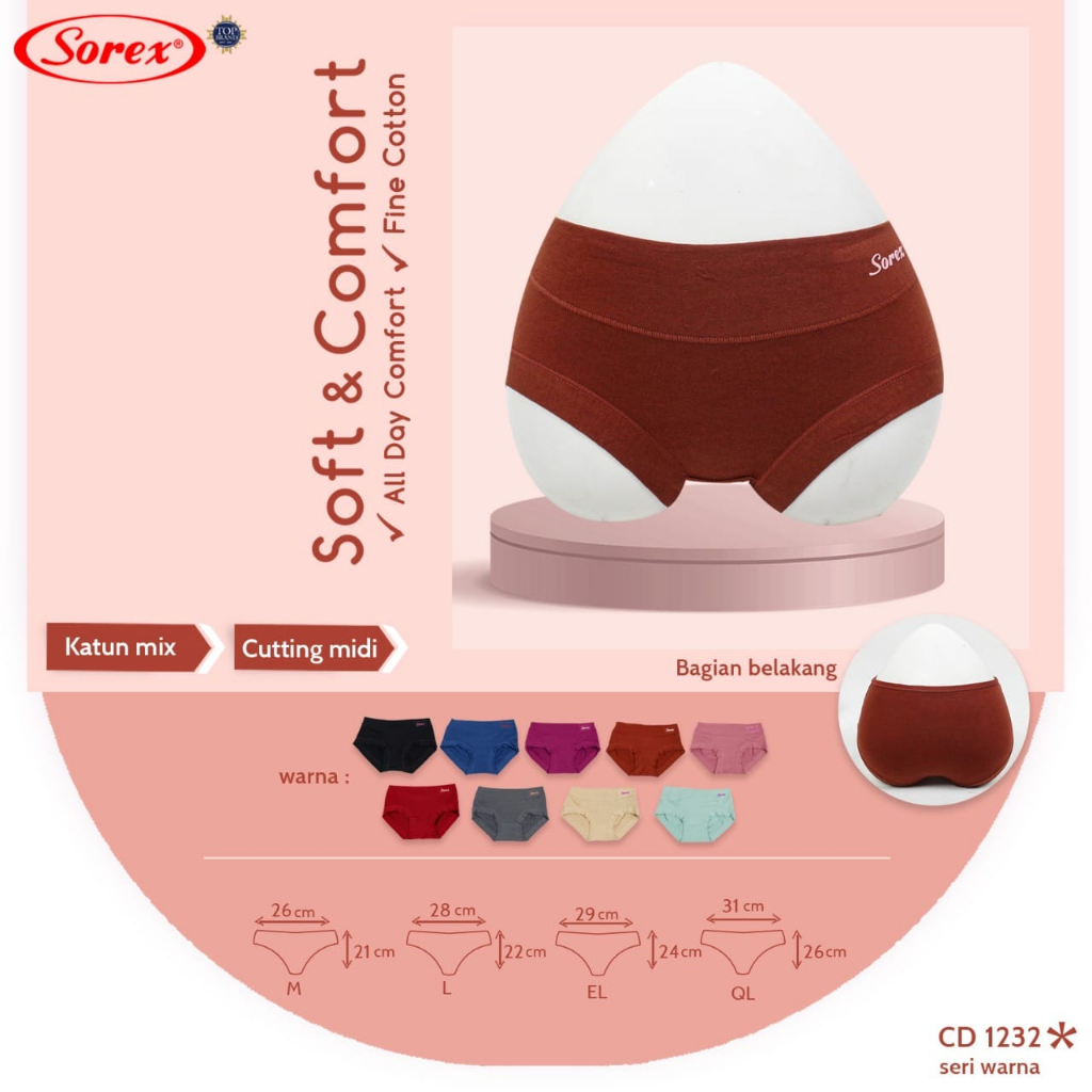 CELANA DALAM WANITA SOREX EDISI SOFT &amp; COMFORT (Art. 1232) BERBAHAN SANGAT HALUS &amp; LEMBUT.