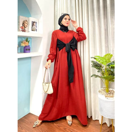 Gamis Dress Wanita Lesty Maxi Jumbo Kekinian Bahan Crinkle Airflow Tali Silang Busui Ld 110 Viral Terbaru