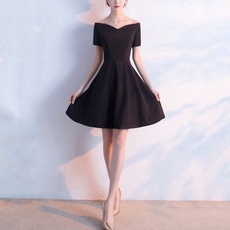 Sabrina dress wanita A line midi off shoulder dress pesta big size jumbo ukuran besar casual formal 