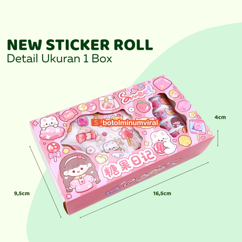 Sticker Momo Kartun Korea Lucu Set Roll Washi Tape Glitter New Viral