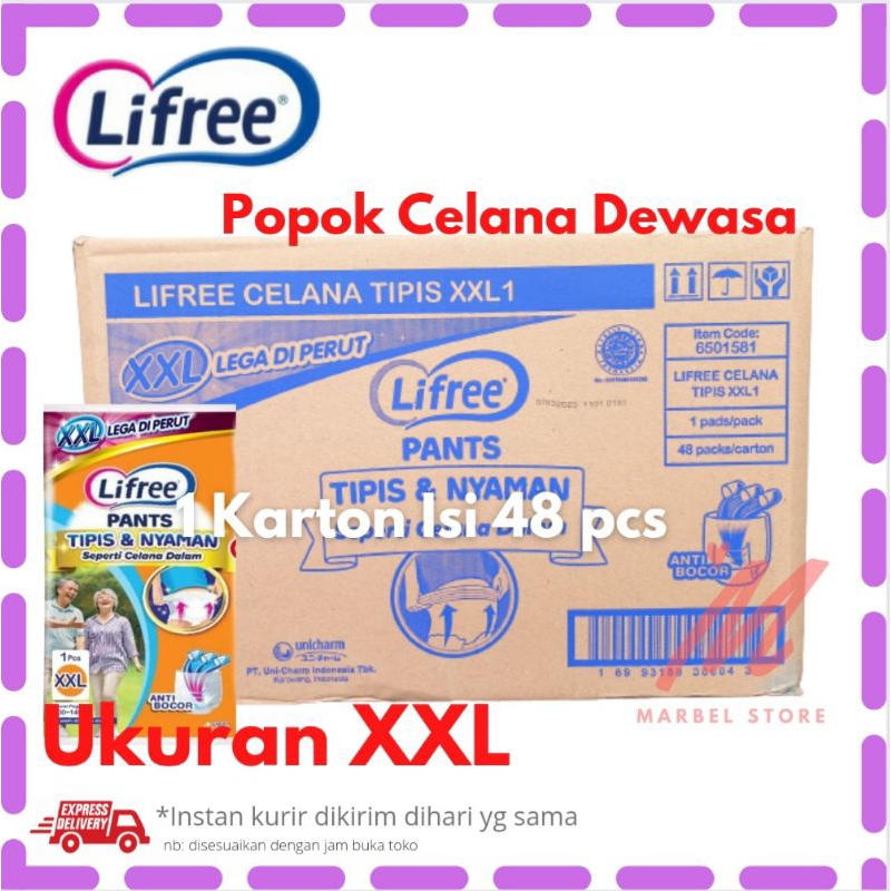 LIFREE PANTS POPOK DEWASA CELANA ORANG TUA 1 KARDUS ISI 48 PCS/SACHET UKURAN XXL