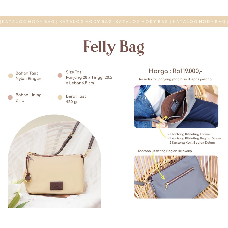 Tas Wanita Selempang Kekinian HODY Felly Bag Sling Bag Premium Waterproof MOCCA Moka