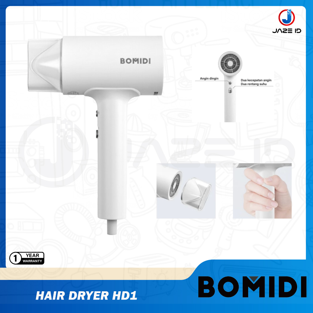 BOMIDI Anion Hair Dryer HD1 Negative Ion 1600W Pengering Rambut