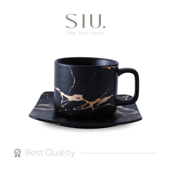Paket Hemat Tempat Sabun Marmer Set - Hitam dan Cangkir Gelas - Hitam