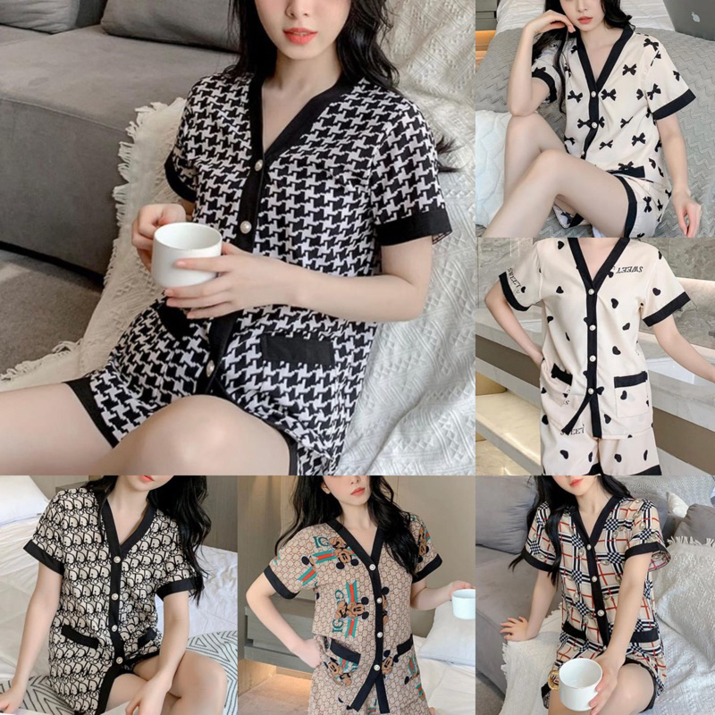 TERBARU!!! Piyama Wanita Kancing Design Pearl Celana Pendek Lengan Pendek IMPORT Best Quality / Baju Tidur / Piyama / Piyama Wanita / High Quality / Sleepwear