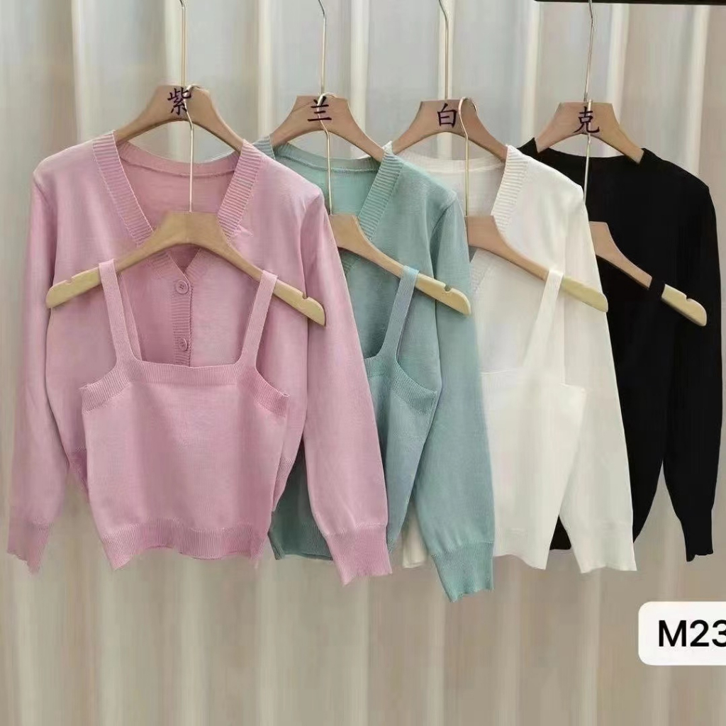 Sani Set Cardigan TankTop 2in1 - Atasan Wanita Rajut Import TM (M2310)