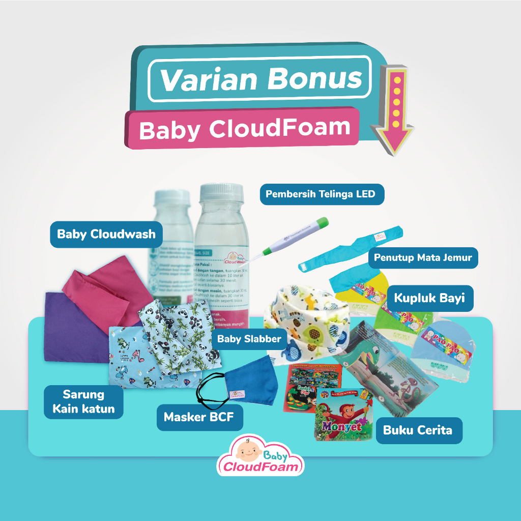 Baby Cloudfoam Paket Hemat 1 Bantal Anti Peyang Bayi + 2 Sarung Gratis Cetak Nama