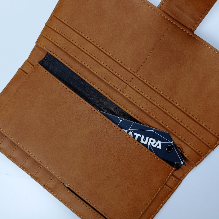 KUZATURA Dompet Lipat Panjang Wanita Branded Original Dompet Polos Model Korean Casual Untuk Pesta Kondangan Bahan Kulit Coklat Mewah Murah Kualitas Premium Import