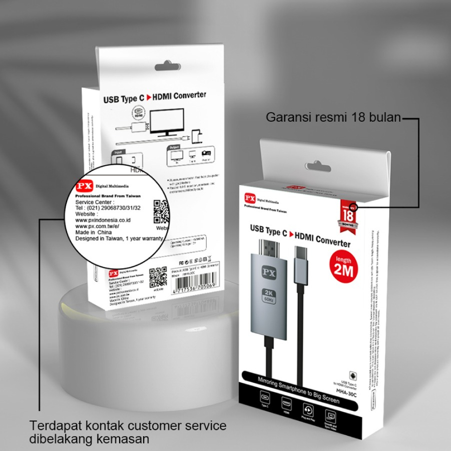 Kabel HDMI ke Type C smartphone Converter 2M PX MHA-30C