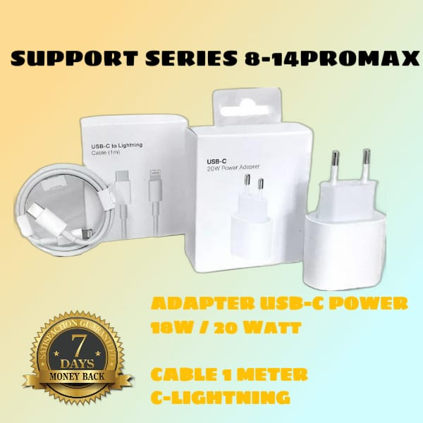 FULL GARANSI !! CHARGER ADAPTER 18 W / 20 WATT + CABLE C TO LIGHTNING SUPPORT SERIES 14 13 PM 12 PM 11