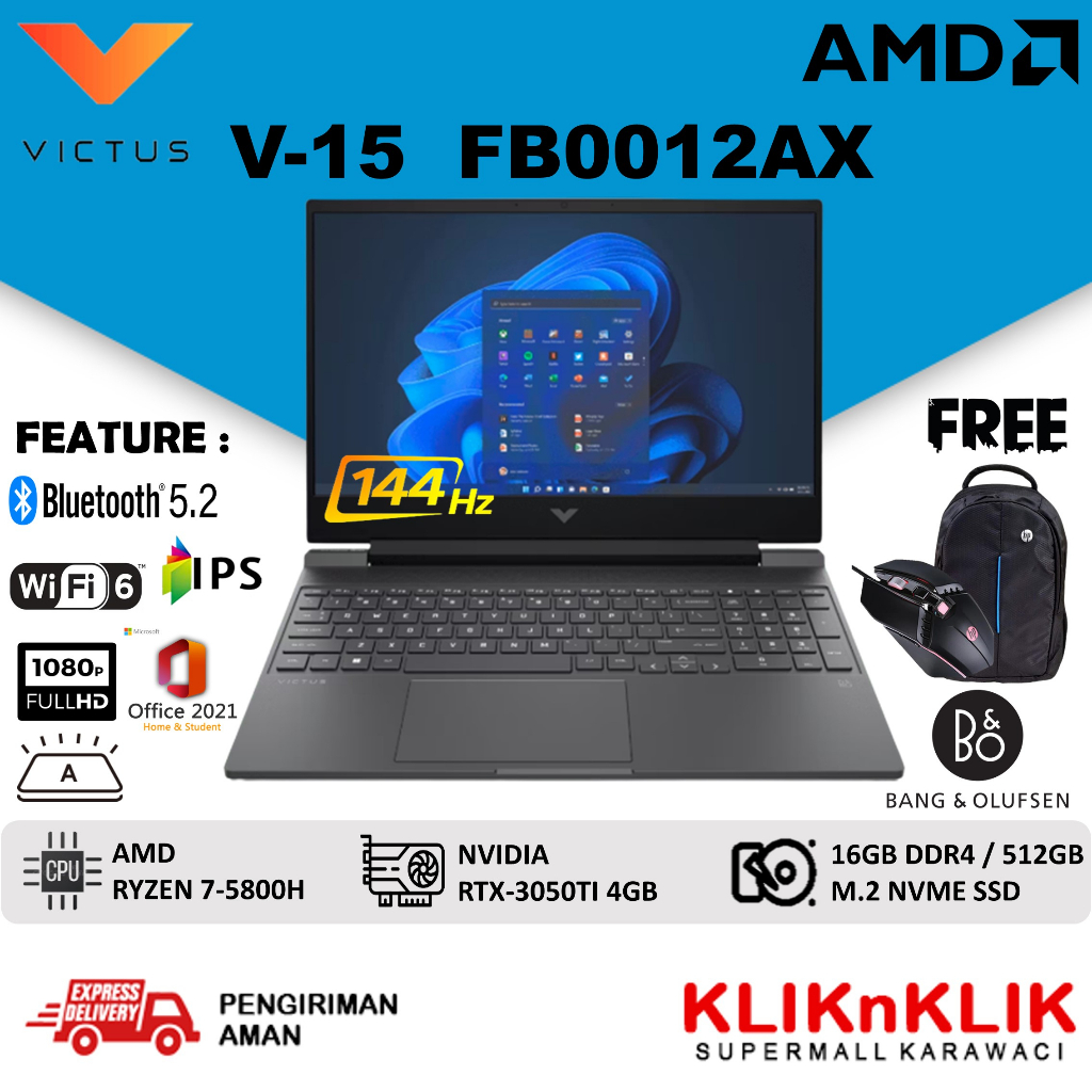 HP VICTUS 15 FB0012AX AMD RYZEN 7 5800H 16GB 512GB SSD RTX3050TI 144HZ WIN 11 OFFICE OHS