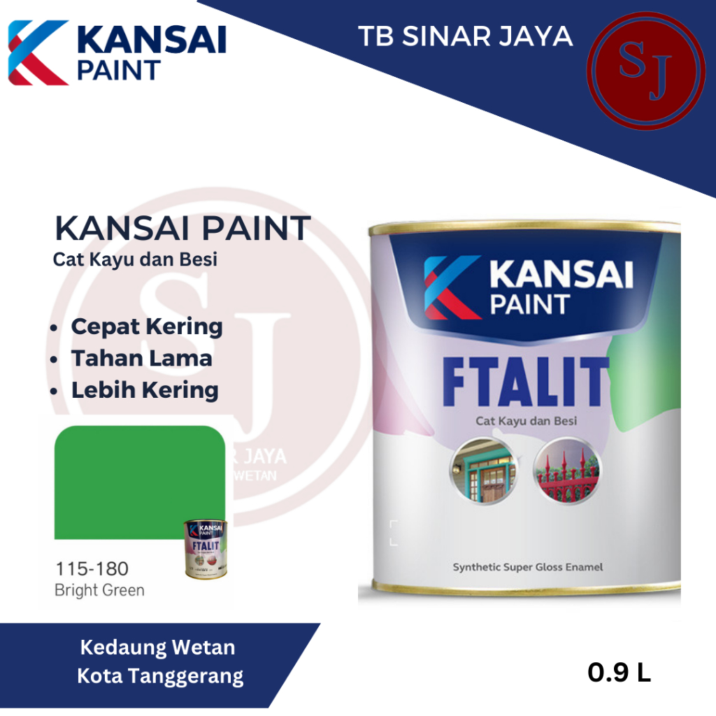 Cat Kayu dan Besi Kansai Paint Ftalit Warna Glos 1kg 115 - 180 Bright Green