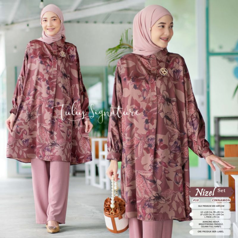 NIZEL SET #10 BY TULUS SIGNATURE / ONESET MOTIF MUSLIMAH / Setelan celana wanita bahan silk