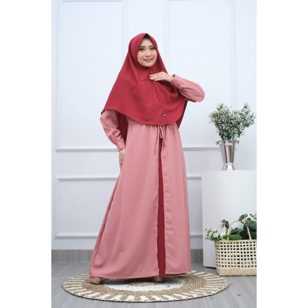 Lesta Langgeng Gamis Solo Syar i Wanita Muslimah Layer Set Hijab Kain Wolfis Premium Warna Pink Uk M L XL