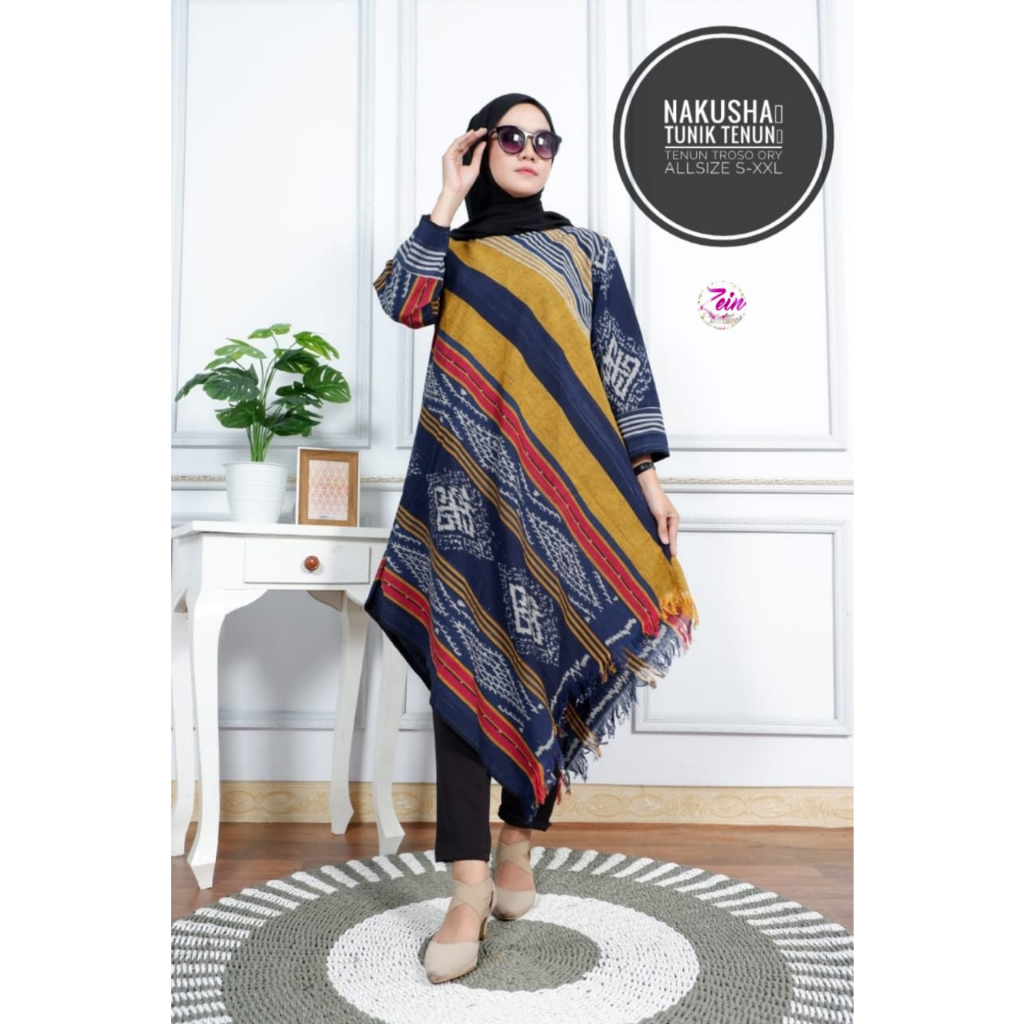 Dress Tunik Tenun Troso Asimetris Etnik Jepara Nakusha