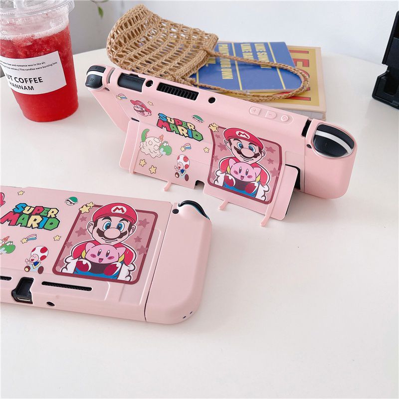 Case Nintendo Switch OLED v2 v1 Casing Super Mario Bros Soft Pink