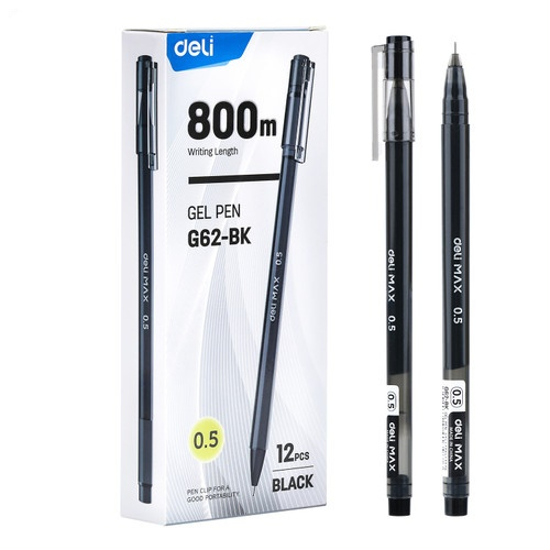 

PULPEN BALLPOINT GEL PEN FULL INK DELI MAX 0.5 MM UJUNG LANCIP NEDDLE TIP HITAM BIRU
