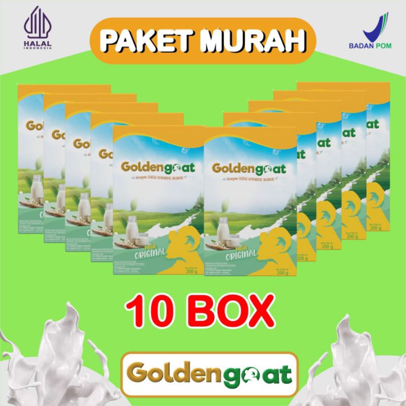 

SUPER PROMO 10 BOX GOLDENGOAT SUSU KAMBING ETAWA BUBUK ORIGINAL MURAH ATASI NYERI SENDI LUTUT TULANG ASAM URAT SESAK NAFAS ASMA PARU PARU BATUK MENAHUN