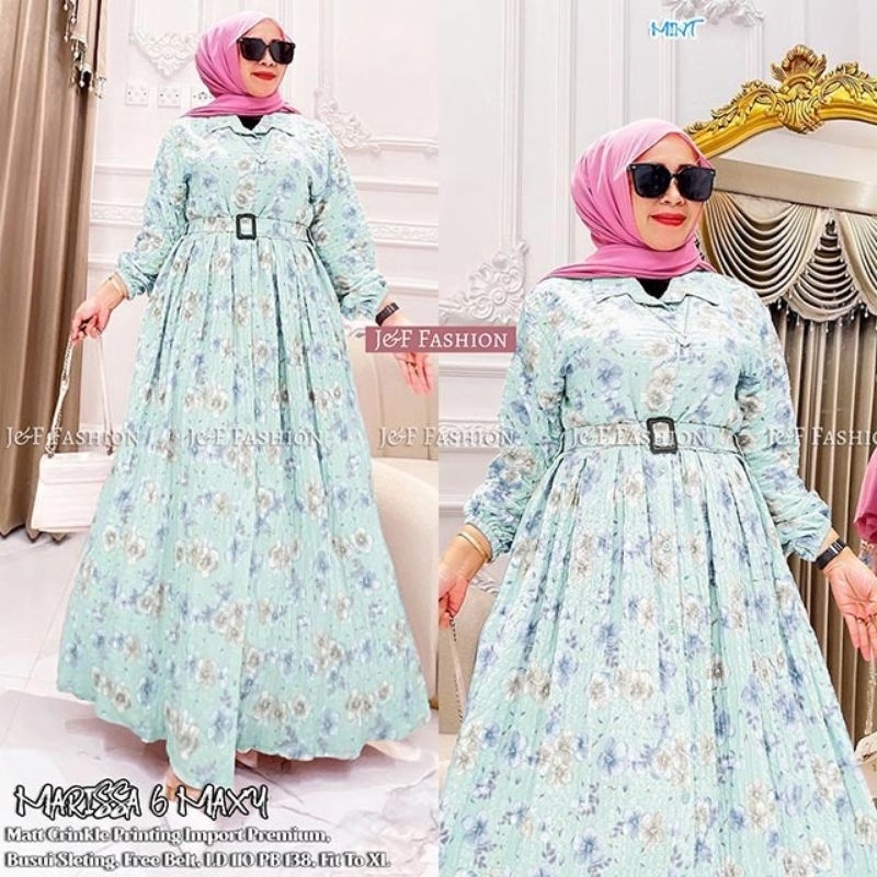 Gamis Crincle Printing Asli/Marissa 6/Busui Sleting/Gamis Warna Putih Murah/Baju Ibu Muda/Kondangan/