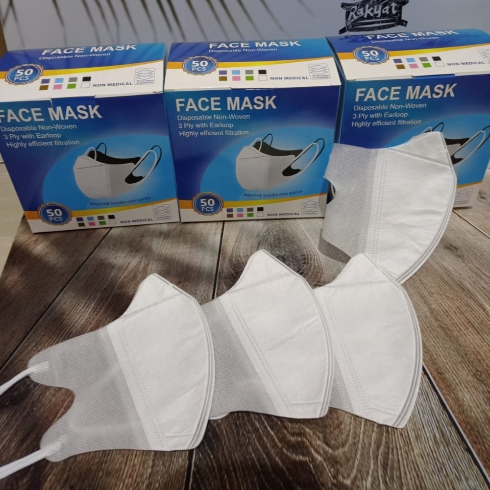 Masker Duckbill Putih Garis 3 Ply Face Mask 1 Box Isi 50 Pcs