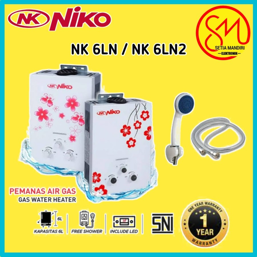 NIKO 6LN Gas Water Heater 6 Liter Pemanas Air Kaca NK6LN