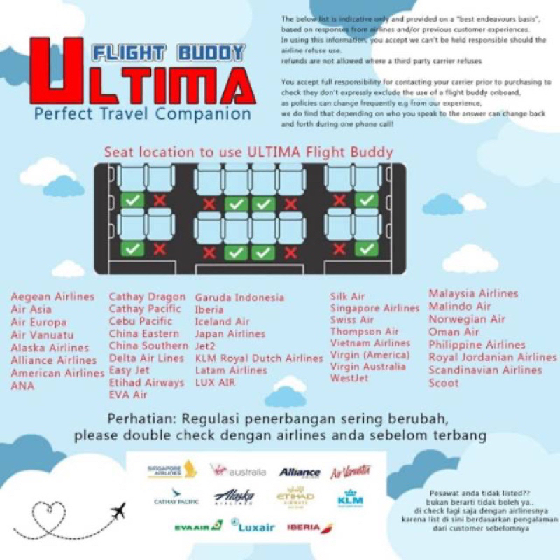 Ultima Flight Buddy Footrest + Free Pompa Foot Rest Pesawat Kursi Pompa