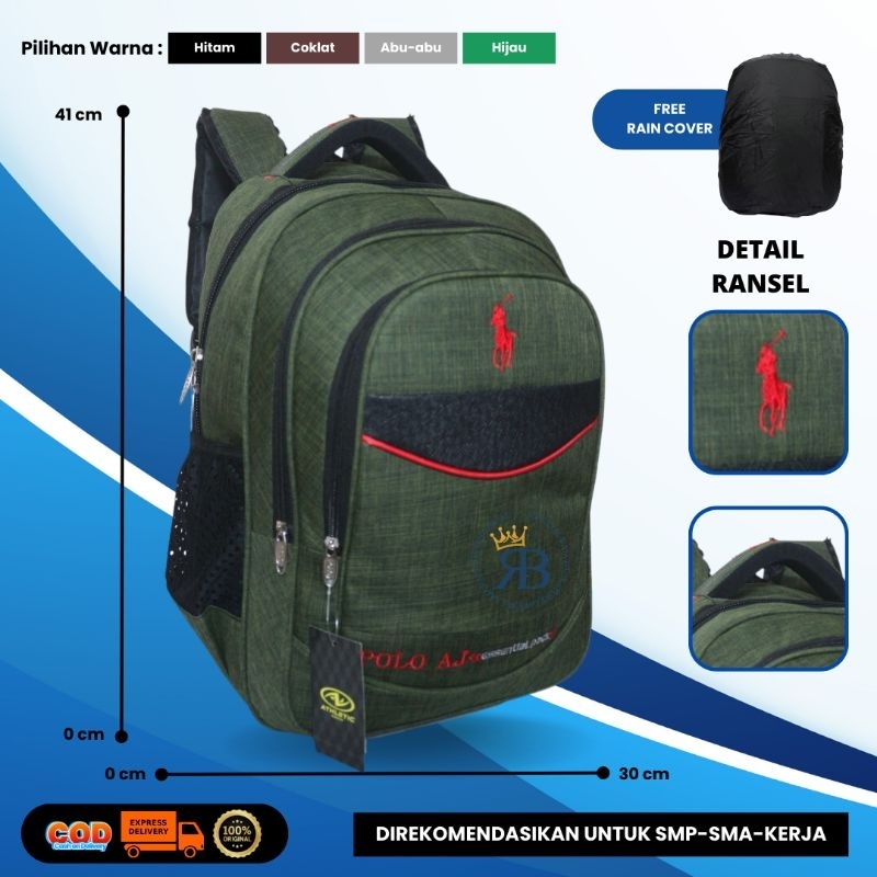 Tas Ransel Polo AJ/Tas Sekolah Polo Untuk SMP-SMA-KULIAH-KERJA/Tas Laptop Unisex