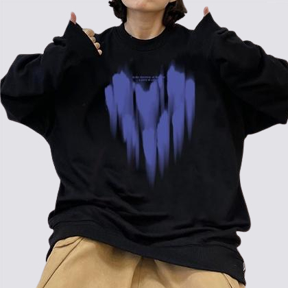 XIAOZHAINV Korean Style Blue Love Pattern Lengan Panjang Baju Sweater Wanita A0207