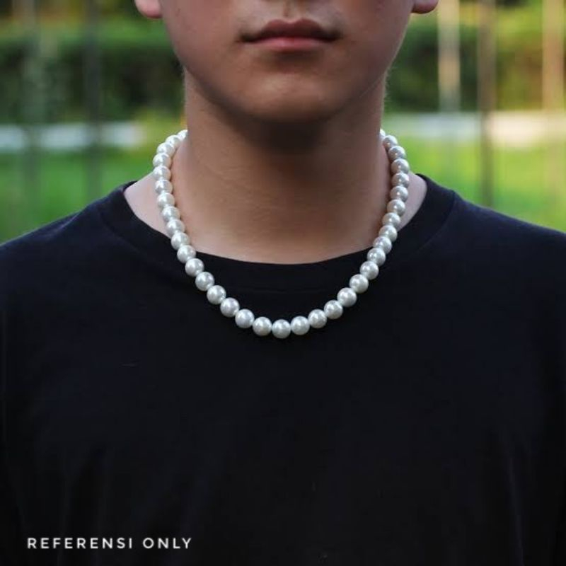 Kalung Mutiara Pria Jefri Nicole dengan Desain Elegan dan Simpel Ukuran 8mm Korean Style Pearl Necklace Elegant Simple Polos Cewek cowok