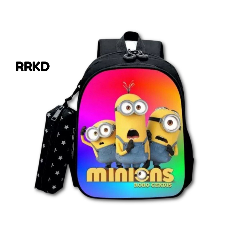 Tas minions ransel sekolah anak paud tk sd karakter kartun laki laki perempuan gambar printing anti air