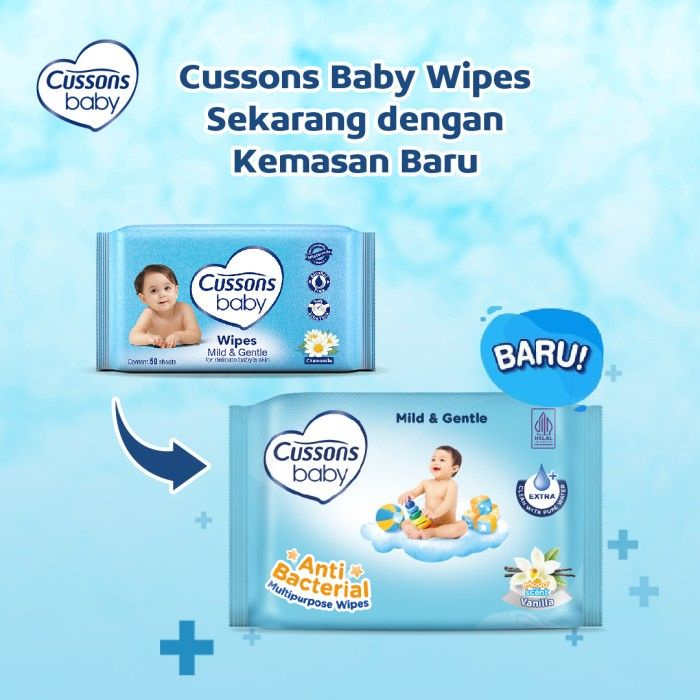 [BPOM] Cussons Baby Wipes Mild Gentle 45's +45s (BELI 1 GRATIS 1) / Cussons Wipes Biru / Tissue Bayi Cusson / MY MOM