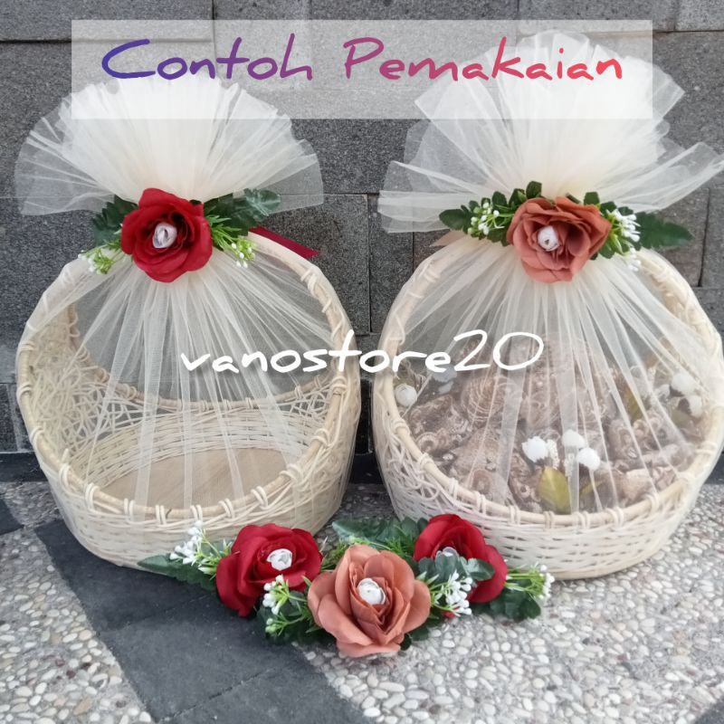 PAKET KOMPLIT KERANJANG PARSEL + KAIN TILE + PITA BUNGA / KERANJANG ROTAN / KERANJANG SESERAHAN / KE