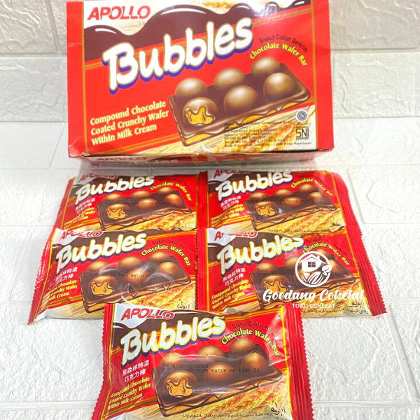 

Apollo Bubbles Chocolate Wafer Bar Berkrim Coklat 1 Box Isi 12 Pcs x 32g